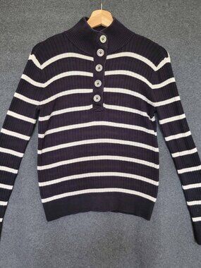 Y2K LRL Lauren Jeans Co. Ralph Lauren Pullover Sweater Ribbed Striped 3/4 Button